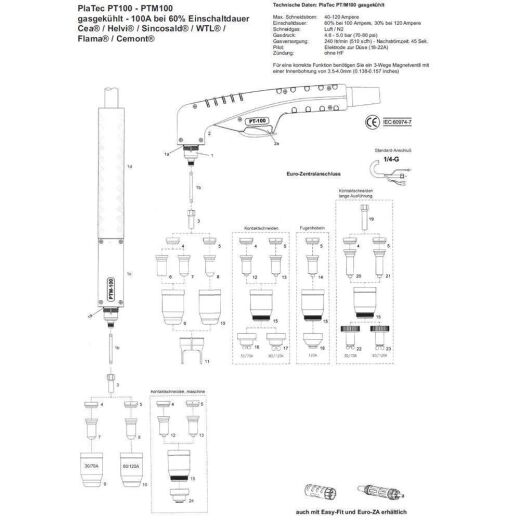 PlaTec PT100 PTM100 Plasma Verschlei&szlig;teile